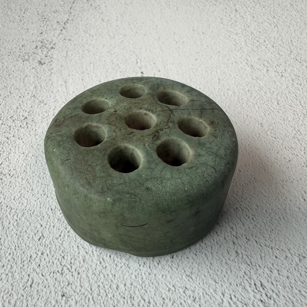 Vintage Art Pottery Flower Frog Round Floral Arranger Holder 8 Holes Ikebana
